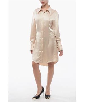 Primavera-Verano, Rosa, Botones, Mangas con botones, Hecho en Italia, Mangas largas, Falda hasta la rodilla, Chic