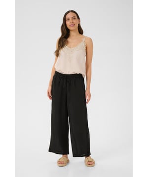 Loose fit,Elastische taille,7/8 lengte,Straight  Fijne was 30°, niet bleken, niet in de droger drogen, Druipnat ophangen in de schaduw, koud strijken max. 110° C,   100% Linnen