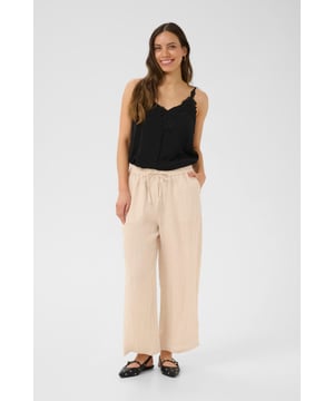Loose fit,Elastische taille,7/8 lengte,Straight  Fijne was 30°, niet bleken, niet in de droger drogen, Druipnat ophangen in de schaduw, koud strijken max. 110° C, Droogreiniging  100% Linnen