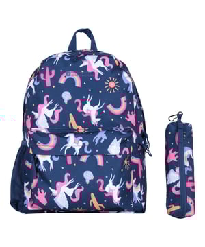 Capacity: 15L. Pockets: Front Pocket. Compartments: 1 Main Compartment. Adjustable Straps, Carry Handle, Padded Back Panel. Design: Logo, Rainbow, Sun, Unicorn.