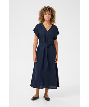 Kim,A-shape,Midi lengte,Korte mouwen  Fijne was 30°, niet bleken, niet in de droger drogen, Druipnat ophangen in de schaduw, koud strijken max. 110° C, Droogreiniging  70% Viscose,30% Linnen