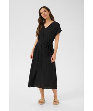 Kim,A-shape,Midi lengte,Korte mouwen  Fijne was 30°, niet bleken, niet in de droger drogen, Druipnat ophangen in de schaduw, koud strijken max. 110° C, Droogreiniging  70% Viscose,30% Linnen