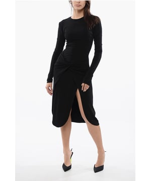 Frühling-Sommer, Schwarz, Stretch, Reißverschluss, Lange Ärmel, Drapierung, Made in Italy, Casual, Chic