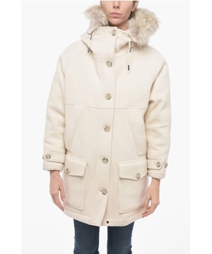 Otoño-Invierno, Blanco, Botones, Capucha, Pelo, Mangas largas, Piezas sueltas
