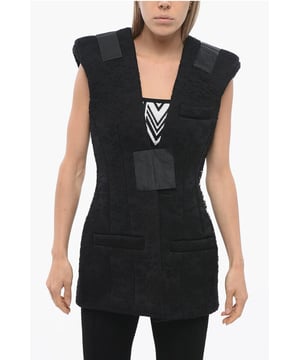 Primavera-Verano, Negro, 2 bolsillos, Sin mangas, Forro acolchado, Encaje, Forrado, Chaqueta de abotonadura sencilla, Hecho en Italia, Chic, Bolsillo de ojal