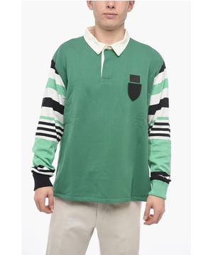 Casual, Cuello polo, Tonos primaverales, Otoño-Invierno, Verde, Botones, Manga larga, Logotipo, Rayas, Hecho en Italia, Corte recto