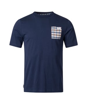 Elevate your casual wardrobe with this sophisticated Aquascutum Navy Blue T-Shirt from the FW23 collection. Featuring the brand's signature check pattern on the pocket, this premium men's tee combines understated style with luxurious comfort. Crafted from 100% cotton for exceptional softness against your skin, it's the perfect blend of classic British heritage and contemporary design