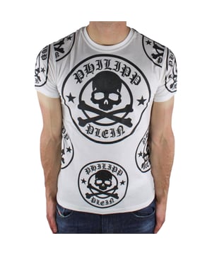 Verrijk je garderobe met dit opvallende witte Philipp Plein T-shirt met een opvallend pruimkleurig multi-logodesign. Dit stijlvolle heren-T-shirt combineert een gedurfde stijl met dagelijkse draagbaarheid en is een essentiële aanvulling op je premium casual collectie. 100% katoen