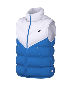 Mejora tu estilo casual con este llamativo chaleco Nike blanco/azul. Esta chaqueta sin mangas para hombre combina un diseño atrevido con bloques de color y la calidad característica de Nike, perfecta para usar en cualquier temporada. Una prenda imprescindible para tu armario deportivo. 100 % poliamida