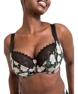 Curvy Kate Wild One Balcony Bra. Underwired non padded balcony with a geometric patterened stretch lace for flexibility of fit and supportive simplex cups. The product is recommended for hand wash only.