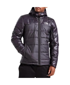 Glossy accents on sleeves and shoulders elevate this North Face men's black jacket, creating a striking contrast that demands attention. Perfect for those who want to make a statement while staying warm. 100% Polyester