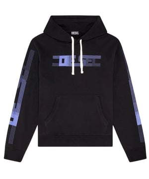Veredeln Sie Ihren lässigen Stil mit diesem eleganten schwarzen Diesel-Kapuzenpullover. Dieser hochwertige Herren-Hoodie in Diesel-Qualität besticht durch sein unverwechselbares Branding und sein vielseitiges Design - perfekt für lässige Alltagsmode. 100 % Baumwolle