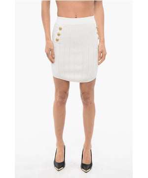 Primavera-Verano, Blanco, Elástico, Cintura elástica, Botones, Estilo lápiz, Hecho en Italia, Chic