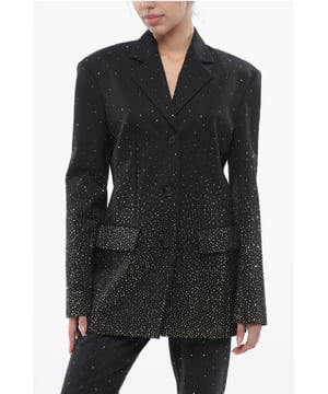 Primavera-Verano, Negro, Botones, Mangas con botones, Mangas largas, 2 bolsillos, Forrado, Estrás, Chaqueta de abotonadura sencilla, Hecho en Italia, Chic, Bolsillo con solapa, Abertura trasera, BRILLANTE