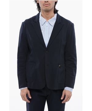 Primavera-Verano, Bolsillo de parche, Sin forro, Chaqueta de abotonadura sencilla, Azul, Botones, Manga larga