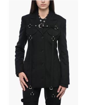 Primavera-Verano, Negro, 4 bolsillos, Aplicaciones, Botones, Mangas largas, Mangas con botones, Forrado, Chaqueta de abotonadura sencilla, Hecho en Italia, Bolsillo de parche, Bolsillo con solapa, Abertura trasera, HALLO-WEEK, NIGHT IS YOUNG, Look festivo