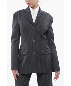 Primavera-Verano, Gris, Botones, Mangas con botones, Forrado, Mangas largas, Raya diplomática, Chaqueta de abotonadura sencilla, Hecho en Italia, Chic, Bolsillo con solapa, Abertura trasera, 2 bolsillos