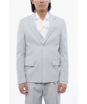 Primavera-Verano, Hecho en Italia, Chaqueta de abotonadura sencilla, Forrado, Mangas con botones, Botones, Mangas largas, Bolsillos, Bolsillo en el pecho, Azul claro