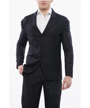 Primavera-Verano, Azul, Raya, Botones, Mangas con botones, Mangas largas, Forrado, 2 bolsillos, Bolsillo en el pecho, Bolsillo interior, Chaqueta de abotonadura sencilla, Hecho en Italia, Bolsillo de ojal, Abertura trasera