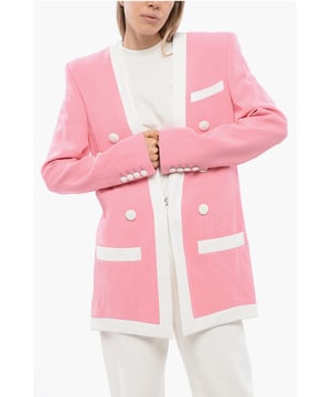 Lente-Zomer, Gemaakt in Frankrijk, Gevoerd, Roze, Enkelrijs jasje, Knopen, Lange mouwen, Feestelijke look