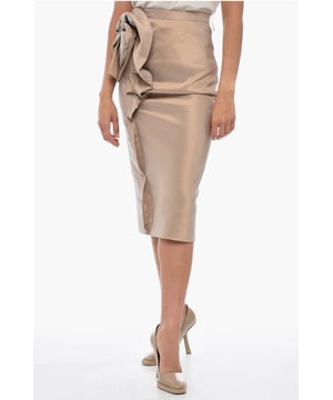 Primavera-Verano, Beige, Chic, Drapery, Cierre de cremallera, Estilo lápiz, Hecho en Italia, Piezas únicas, MATIZES TIERRA