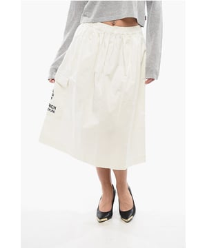 Primavera-Verano, Blanco, Cintura elástica, Logotipo, Estampado, Bolsillos, Vestido evasé, Casual
