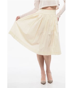 Lente-Zomer, Beige, Geplooide details, Elastische tailleband, Uitlopende jurk, AARDENUANCES