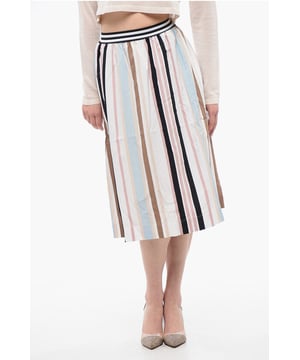 Primavera-Verano, Multicolor, Rayas, Cintura elástica, Vestido evasé, Hecho en Italia, Casual
