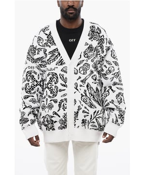 Primavera-Verano, Blanco y negro, Botones, Estampado, Mangas largas, Cierre de cremallera, Logotipo, Hecho en Italia, Cárdigan, Cuello en pico