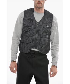 Otoño-Invierno, Negro, Diseño de cuadros, Bolsillo en el pecho, Cierre de cremallera, Botones, Sin mangas, Cierre frontal, ¡MIRA!