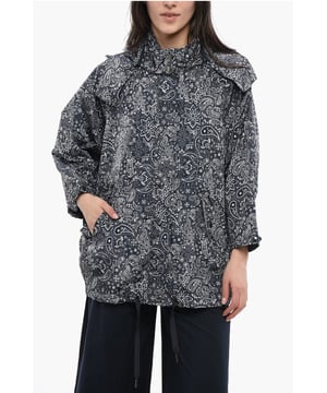 Primavera-Verano, Azul, Capucha desmontable, 2 bolsillos, Estampado, Botones, Cierre de cremallera, Capucha, Cierre frontal, Cierre oculto, Casual, Cintura con cordón ajustable