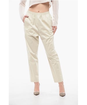 Lente-Zomer, Beige, 3 zakken, Elastische tailleband, Gemaakt in Italië, Platte voorkant, Normale taille, AARDE NUANCES