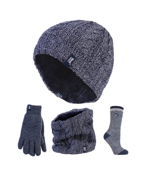 Heat Holders - Ladies Set - Hat / Gloves / Neckwarmer / Twist Socks: Wrap yourself in complete comfort with the Heat Holders Ladies Winter Set, including a thermal hat, gloves, neckwarmer, and cosy twist socks. Designed to keep you warm from head to toe, each piece in this set is crafted with Heat Holders’ advanced thermal technology, providing exceptional insulation for cold winter days. Whether you're heading out for a frosty walk or enjoying a relaxed day indoors, this set ensures warmth and style in every moment. The thermal hat and neckwarmer offer full head and neck coverage, ideal for blocking out icy winds. The gloves are lined with HeatWeaver thermal fabric, delivering a soft and snug feel while locking in heat. Completing the set, the twist socks are thick, plush, and perfect for keeping your feet warm during the chilliest weather. With various colour options and sizes (S/M and M/L), this set makes a practical yet thoughtful gift or a reliable winter essential for yourself. Extra Product Details: Includes: Thermal hat, gloves, neckwarmer, twist socks Thermal lining: HeatWeaver insulation Sizes: S/M, M/L Colours: Multiple options available Ideal for cold weather Great gift idea Soft, plush, and cosy feel throughout. Stay warm and stylish with this complete winter-ready accessory set.