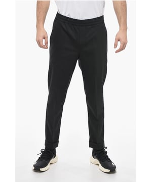 Cintura con cordón, Primavera-Verano, Negro, Cintura elástica, Botones, Hecho en Italia, Bolsillo de ojal, Bolsillos con botones, Parte delantera plana, Cintura baja, Elástico, Bolsillos, Corte ajustado - Tiro bajo