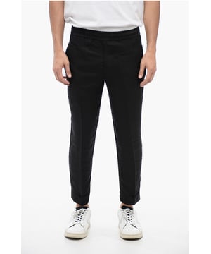 Primavera-Verano, Bolsillos con botones, Frente plano, Cintura baja, Negro, Cintura elástica, 4 bolsillos, Cintura con cordón, Bolsillo de ojal
