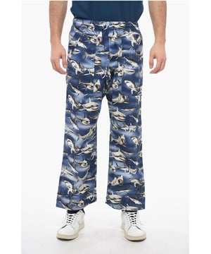 Primavera-Verano, Azul, Cintura elástica, Cintura con cordón, Estampado, Bolsillos, Hecho en Italia, Parte delantera plana, Talle normal, Tonos primaverales