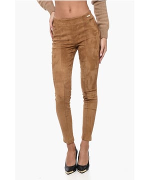 Herfst-winter, elastische tailleband, platte voorkant, normale taille, bruin, suède, enkele stukken, aardse nuances