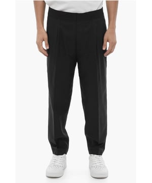 Primavera-Verano, Negro, Cintura elástica, Bolsillos, Bolsillo de ojal, Bolsillo con cremallera, Bolsillos con botones, Pliegues, Piezas individuales, Corte ajustado - Tiro bajo