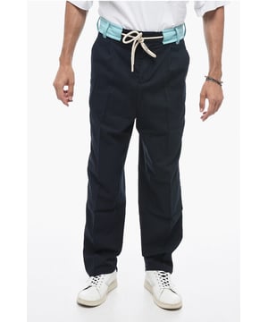 Cintura con cordón, Raya en contraste, Talle normal, Azul, Trabillas para cinturón, Bolsillos, Primavera-Verano