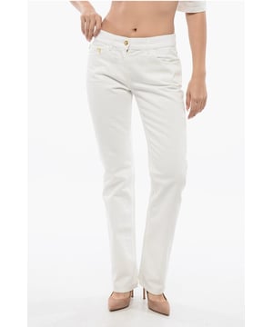 Primavera-Verano, Blanco, 5 bolsillos, Botones, Algodón denim, Cierre de cremallera, Trabillas para cinturón, Hecho en Italia, Casual, Corte recto, Denim Rules