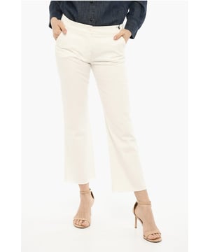 Primavera-Verano, Blanco, Botones, 4 bolsillos, Cierre de cremallera, Trabillas para cinturón, Hecho en Italia, Denim Rules, Tobillo: 22,5cm