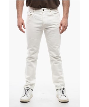 Primavera-Verano, Blanco, Algodón vaquero, Botones, Corte recto, 5 bolsillos, Cierre de cremallera, Trabillas para cinturón, Casual, Denim Rules, Tobillo 18cm