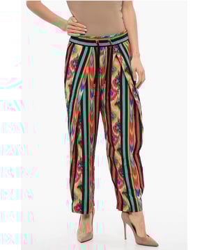 Lente-Zomer, Multicolor, Hoge taille, Trekkoord in de taille, Print, Strepen, Zijde, Zakken