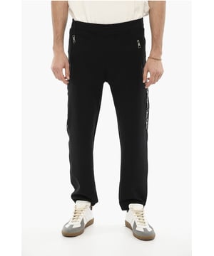 Primavera-Verano, Negro, Estampado, Raya en contraste, Cintura elástica, Cierre de cremallera, 3 bolsillos, Hecho en Italia, Bolsillo con cremallera, Parte delantera plana, Frescor natural, ROPA DEPORTIVA, Corte ajustado - Tiro bajo