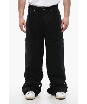 Primavera-Verano, Negro, Algodón denim, Trabillas para cinturón, Bolsillos, Pierna ancha y acampanada, Hecho en Italia, Denim Rules, Tobillo 32cm