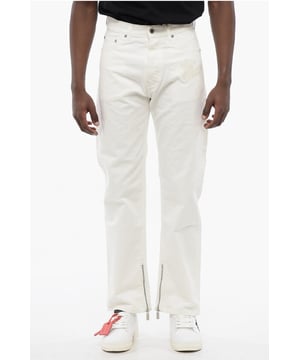 Denim Rules, Lavado claro, Blanco, Denim elástico, 5 bolsillos, Algodón vaquero, Botones, Logotipo, Bordado, Cremallera en el tobillo, Trabillas para cinturón, Hecho en Italia, Primavera-Verano, Tobillo: 20 cm