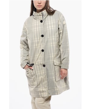 Frühling-Sommer, Beige, Knöpfe, Lange Ärmel, Versteckte Kapuze, Karomuster, Taschen, Gefüttert, Kordelzug in der Taille, Reißverschluss, 4 Taschen, Knöchelreißverschluss, Einreihige Jacke, Frontverschluss, Paspeltasche, Aufgesetzte Tasche, Taschen mit Knöpfen