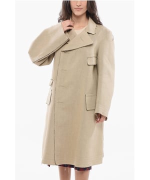 Frühling-Sommer, Beige, Lange Ärmel, Taschen, Zweireihige Jacke, Pattentasche, Gefüttert, Knöpfe, ERDNUANCEN
