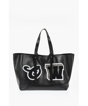 Frühling-Sommer, Schwarz, Leder, Einfarbig, Logo, Innentasche, Reißverschluss, Handtasche, Schultertasche, Doppelgriff, Made in Italy, Casual, Druckknopfverschluss, ST VALENTINE, 43x35x23cm