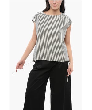 Frühling-Sommer, Streifen, ärmellos, Blau, Rundhalsausschnitt, Kordelzug taille